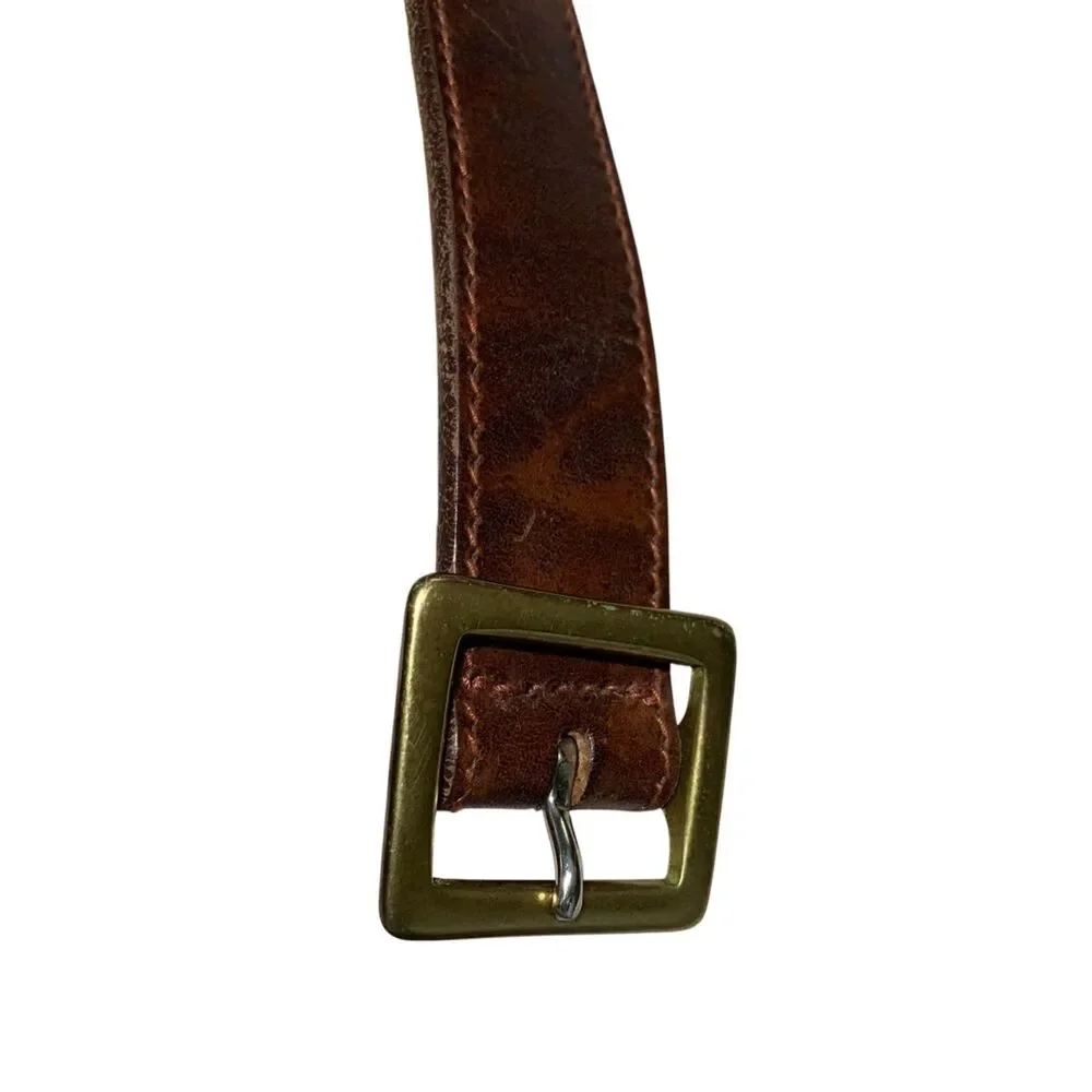 Vintage Gap Mens Brown Italian Leather Belt 34 Casual Brass Buckle